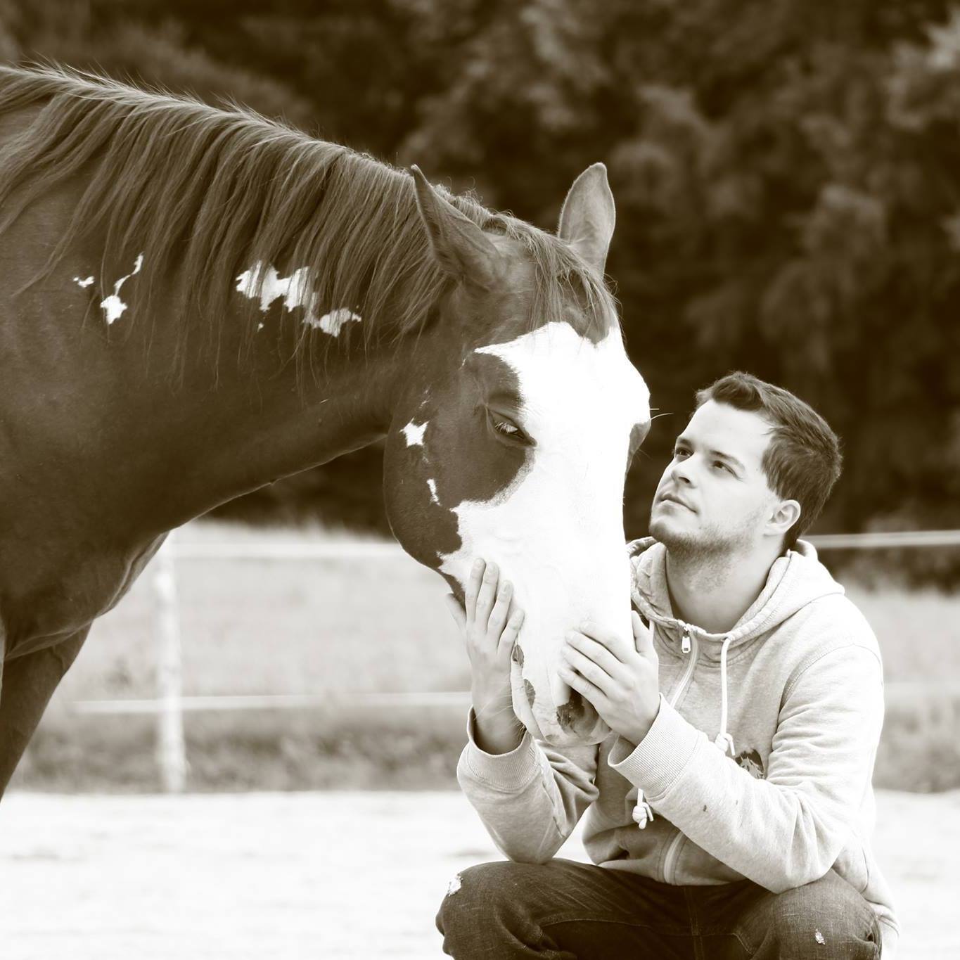 Trainer im ruhigen Moment mit einem Pferd
